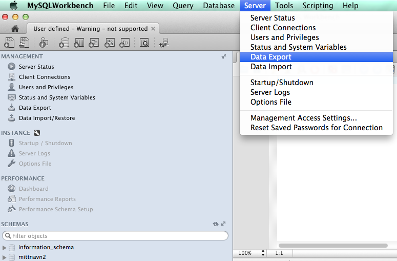 backup database workbench mysql 10