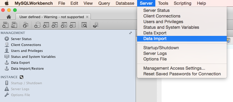 importing sql file into mysql workbench